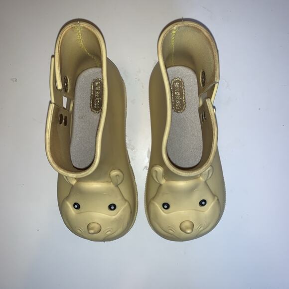 Mini Melissa Bear Rain Boots Kids US 9 Beige Teddy Face PVC Discontinued - Picture 2 of 6